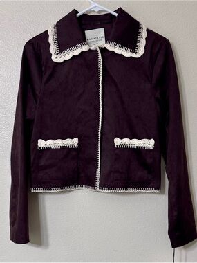 NWT Bagatelle Collection XS Brown Suede-Look Crochet Trim Jacket